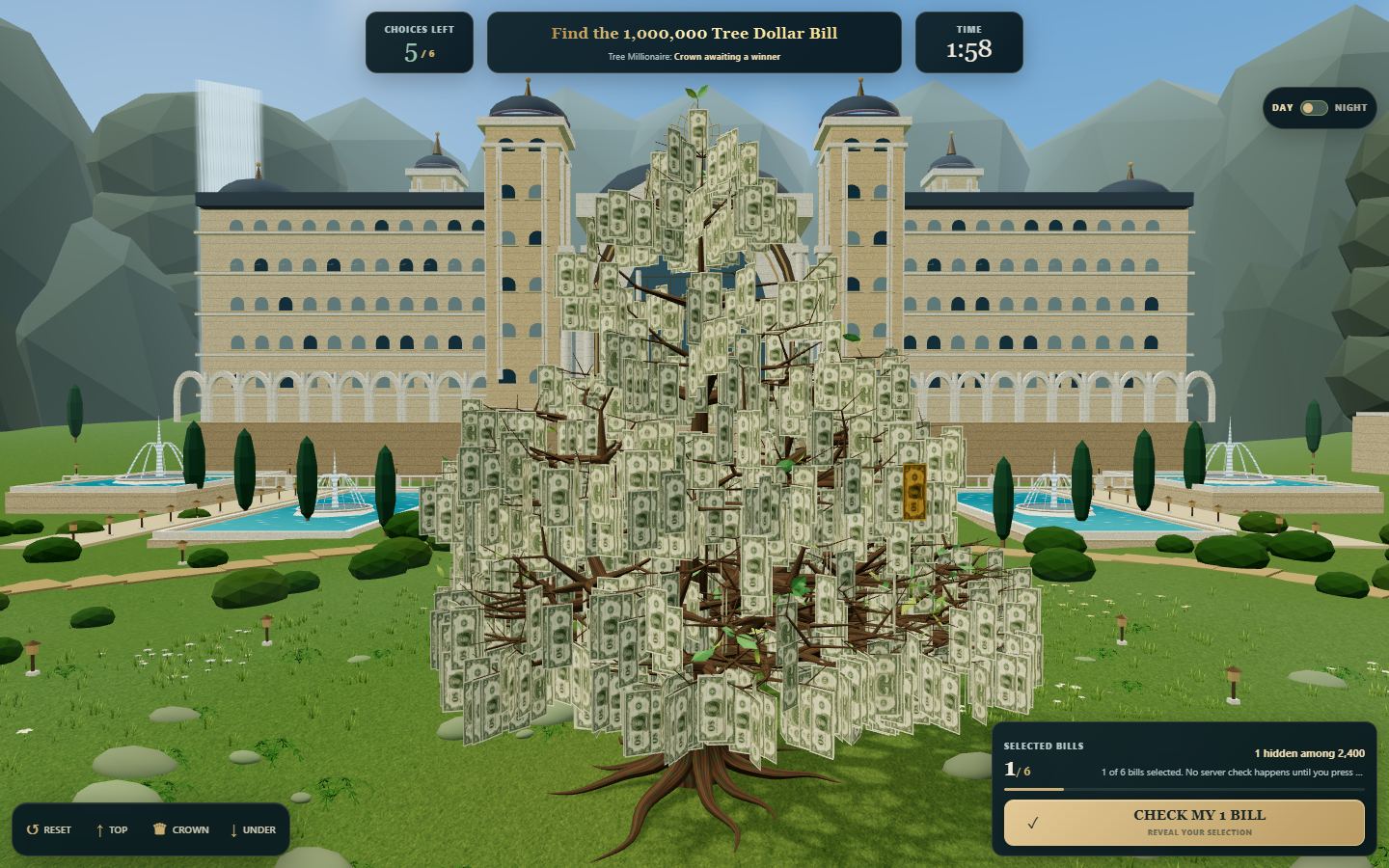 The same tree and Reset camera view with day lighting